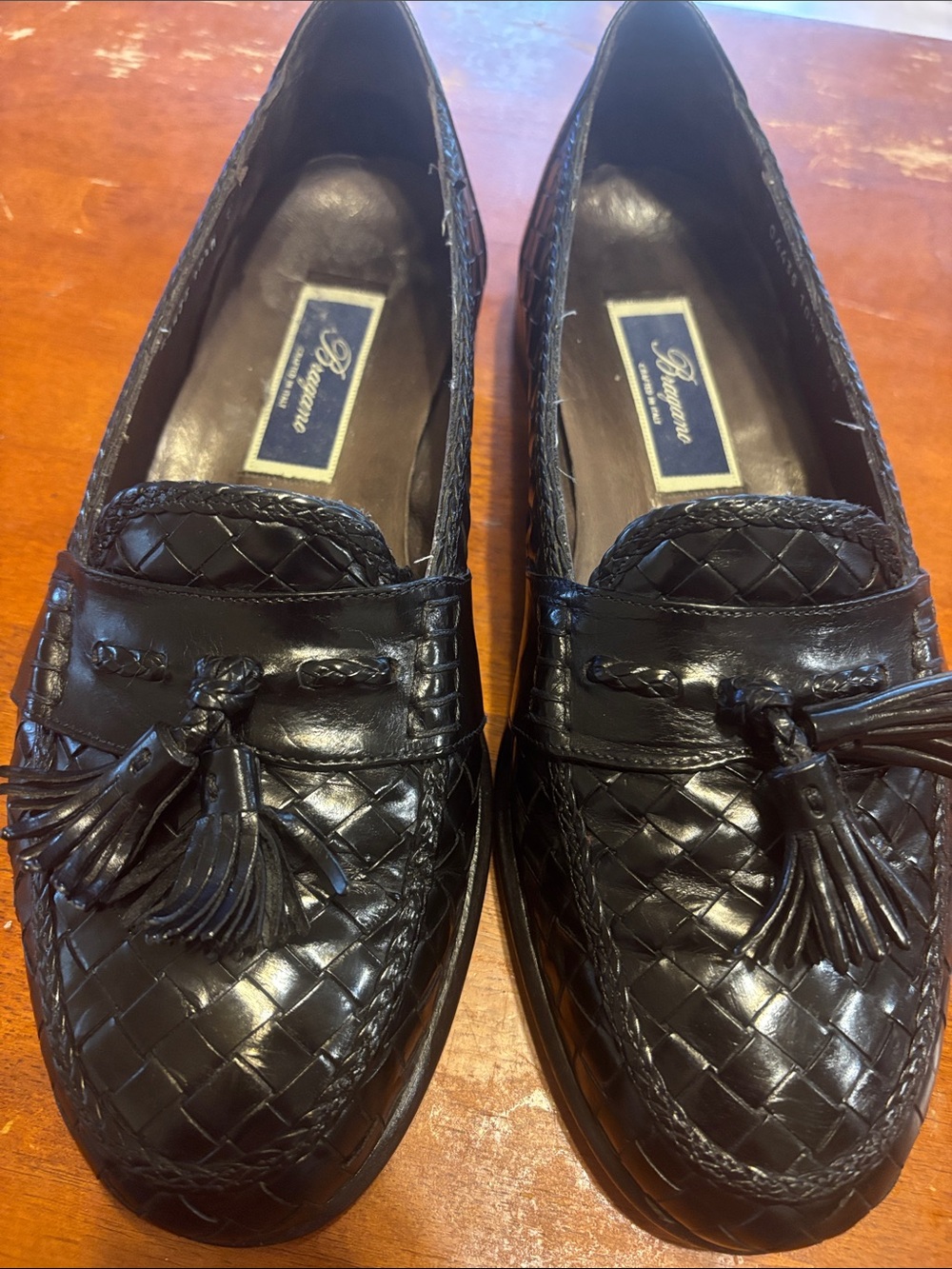 Brunnero Black Woven Leather Tassel Loafers